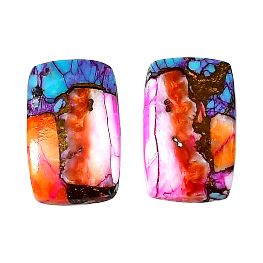 Kingman Orange Dahlia Turquoise Pair 11.2x18x3.5 mm Baguette Shape Polished Gemstone LS78-04894