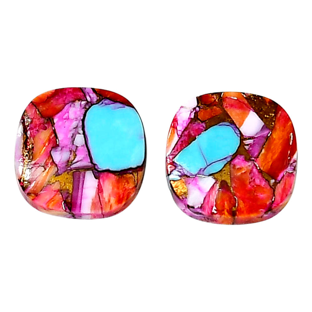 Kingman Orange Dahlia Turquoise Pair 15.2x15.2x3.5 mm Cushion Shape Polished Gemstone LS78-04896