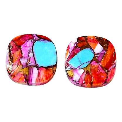 Kingman Orange Dahlia Turquoise Pair 15.2x15.2x3.5 mm Cushion Shape Polished Gemstone LS78-04896
