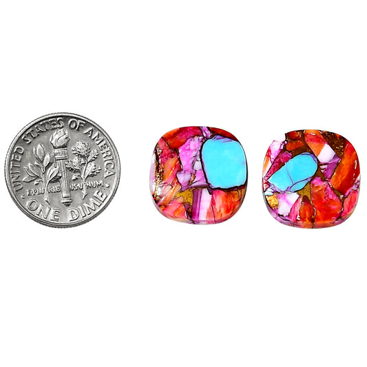 Kingman Orange Dahlia Turquoise Pair 15.2x15.2x3.5 mm Cushion Shape Polished Gemstone LS78-04896