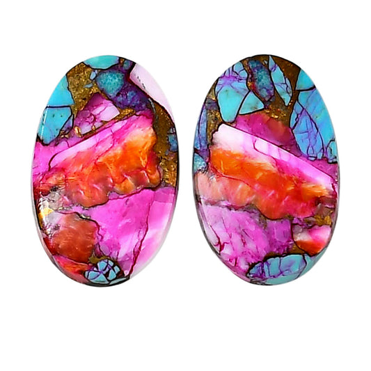 Kingman Orange Dahlia Turquoise Pair 15x24x3.5 mm Oval Shape Polished Gemstone LS78-04898