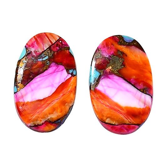 Kingman Orange Dahlia Turquoise Pair 14.2x22.8x3.3 mm Oval Shape Polished Gemstone LS78-04899