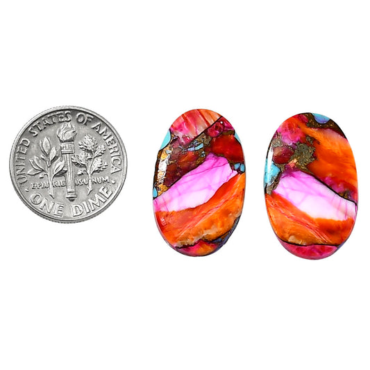 Kingman Orange Dahlia Turquoise Pair 14.2x22.8x3.3 mm Oval Shape Polished Gemstone LS78-04899