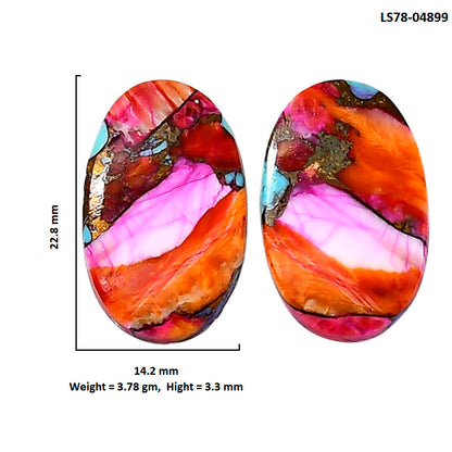 Kingman Orange Dahlia Turquoise Pair 14.2x22.8x3.3 mm Oval Shape Polished Gemstone LS78-04899