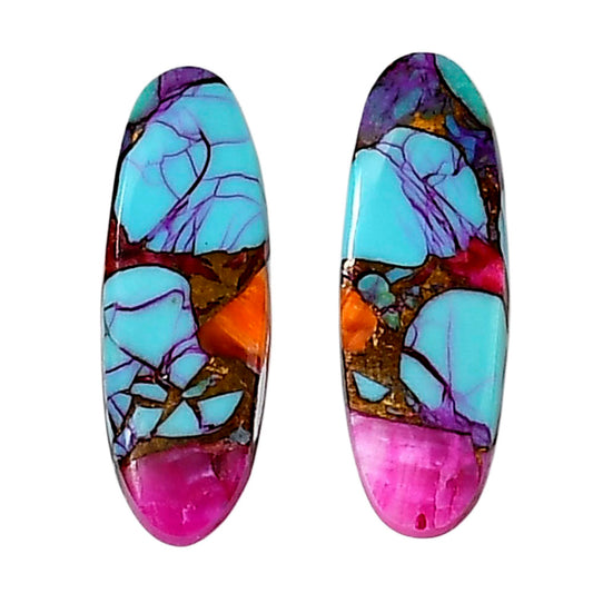 Kingman Orange Dahlia Turquoise Pair 8.3x24x2.7 mm Oval Shape Polished Gemstone LS78-04900