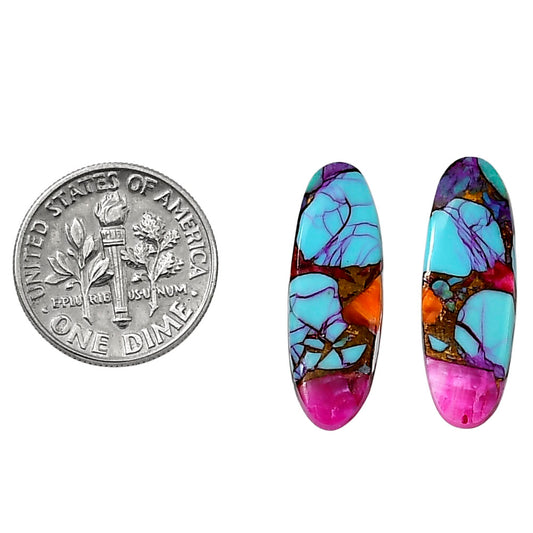 Kingman Orange Dahlia Turquoise Pair 8.3x24x2.7 mm Oval Shape Polished Gemstone LS78-04900
