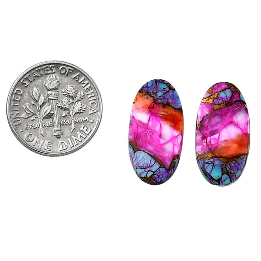 Kingman Orange Dahlia Turquoise Pair 10.2x19.8x3 mm Oval Shape Polished Gemstone LS78-04901