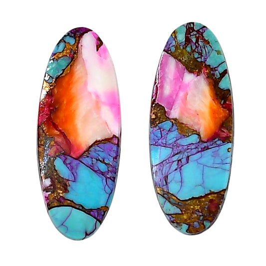 Kingman Orange Dahlia Turquoise Pair 11.2x28.6x2.7 mm Oval Shape Polished Gemstone LS78-04902