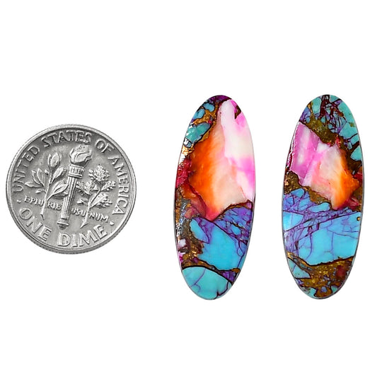 Kingman Orange Dahlia Turquoise Pair 11.2x28.6x2.7 mm Oval Shape Polished Gemstone LS78-04902