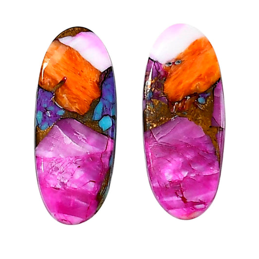 Kingman Orange Dahlia Turquoise Pair 10.6x25.7x2.7 mm Oval Shape Polished Gemstone LS78-04903