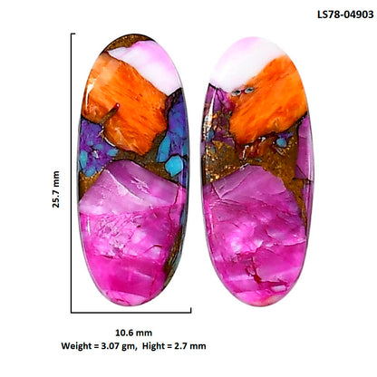 Kingman Orange Dahlia Turquoise Pair 10.6x25.7x2.7 mm Oval Shape Polished Gemstone LS78-04903