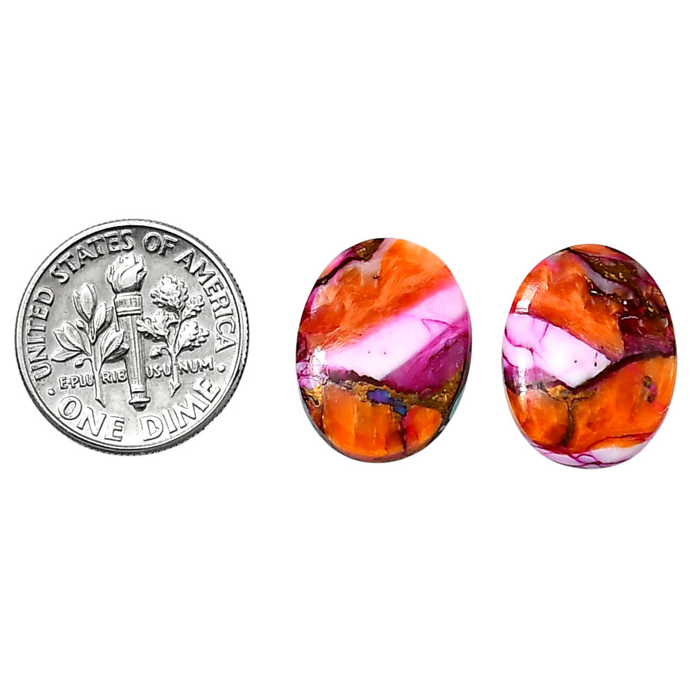 Kingman Orange Dahlia Turquoise Pair 13.3x17.2x3.6 mm Oval Shape Polished Gemstone LS78-04904