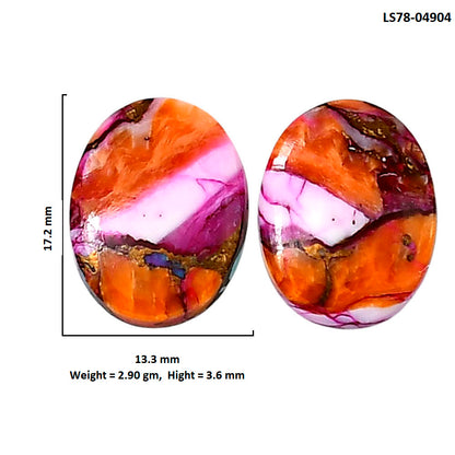 Kingman Orange Dahlia Turquoise Pair 13.3x17.2x3.6 mm Oval Shape Polished Gemstone LS78-04904