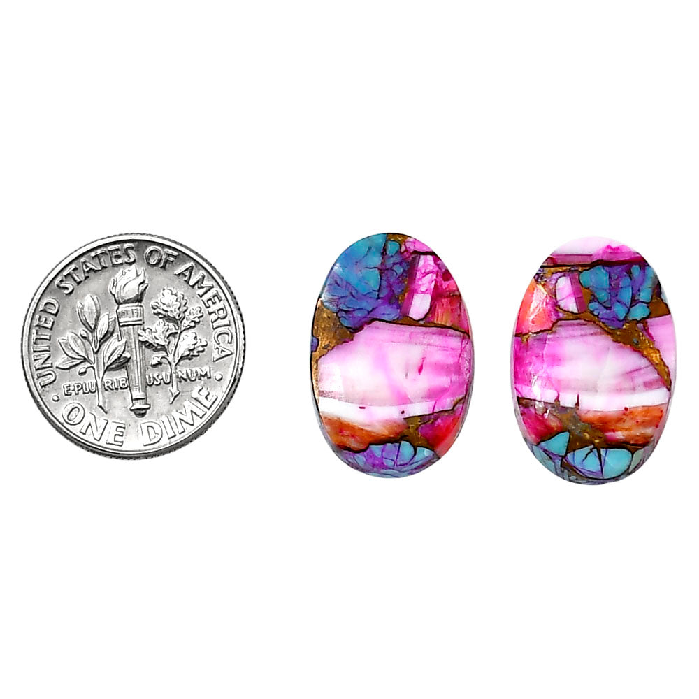 Kingman Orange Dahlia Turquoise Pair 13.1x19.1x4 mm Oval Shape Polished Gemstone LS78-04905