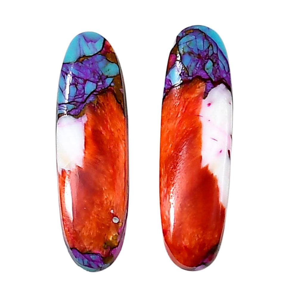 Kingman Orange Dahlia Turquoise Pair 8.3x28.1x3.5 mm Oval Shape Polished Gemstone LS78-04907