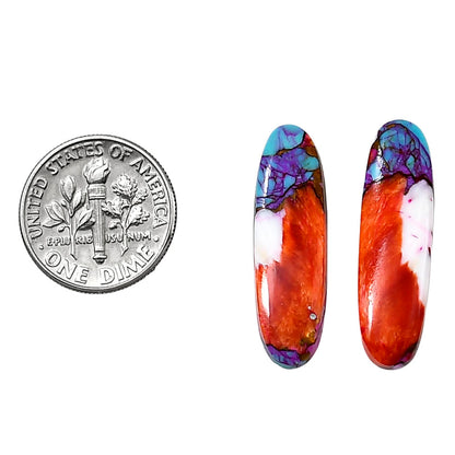 Kingman Orange Dahlia Turquoise Pair 8.3x28.1x3.5 mm Oval Shape Polished Gemstone LS78-04907