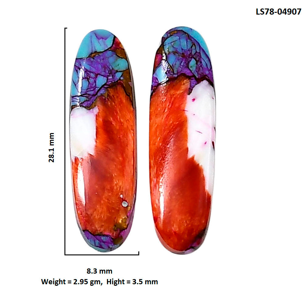Kingman Orange Dahlia Turquoise Pair 8.3x28.1x3.5 mm Oval Shape Polished Gemstone LS78-04907