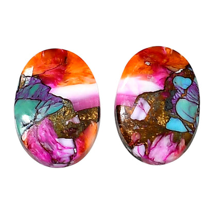 Kingman Orange Dahlia Turquoise Pair 13.2x18x4 mm Oval Shape Polished Gemstone LS78-04908