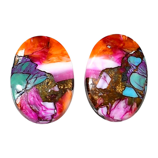 Kingman Orange Dahlia Turquoise Pair 13.2x18x4 mm Oval Shape Polished Gemstone LS78-04908