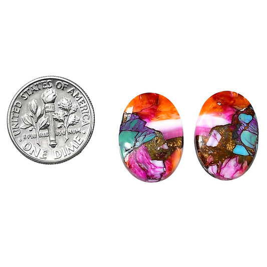 Kingman Orange Dahlia Turquoise Pair 13.2x18x4 mm Oval Shape Polished Gemstone LS78-04908