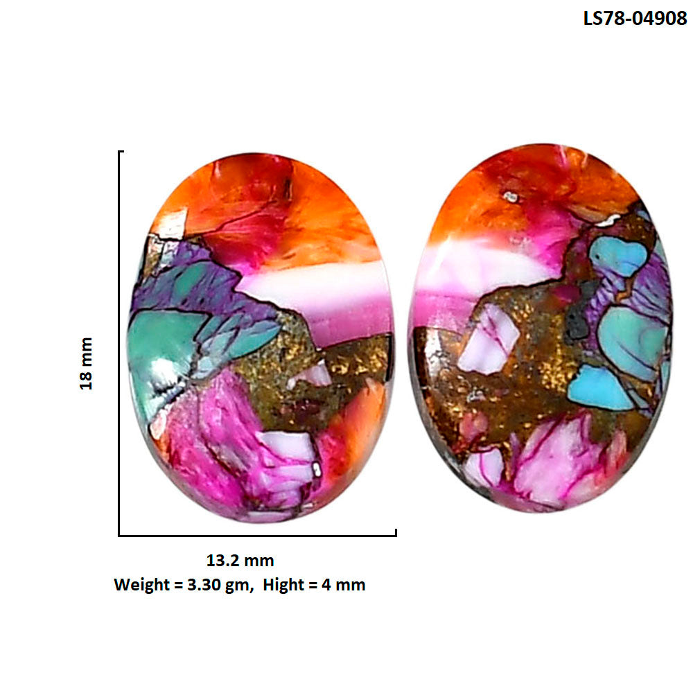 Kingman Orange Dahlia Turquoise Pair 13.2x18x4 mm Oval Shape Polished Gemstone LS78-04908