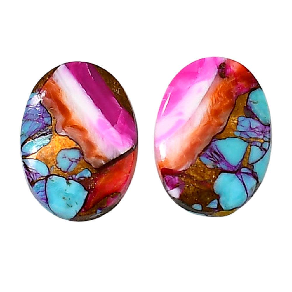 Kingman Orange Dahlia Turquoise Pair 13.2x18x3.5 mm Oval Shape Polished Gemstone LS78-04909