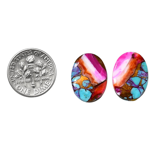 Kingman Orange Dahlia Turquoise Pair 13.2x18x3.5 mm Oval Shape Polished Gemstone LS78-04909