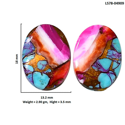 Kingman Orange Dahlia Turquoise Pair 13.2x18x3.5 mm Oval Shape Polished Gemstone LS78-04909
