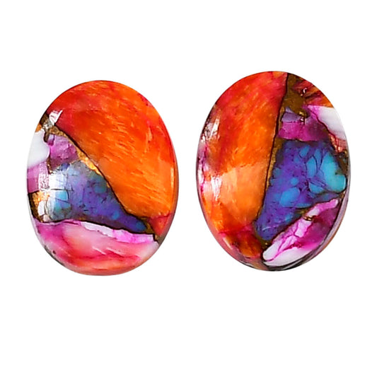 Kingman Orange Dahlia Turquoise Pair 13.2x17x4.3 mm Oval Shape Polished Gemstone LS78-04910