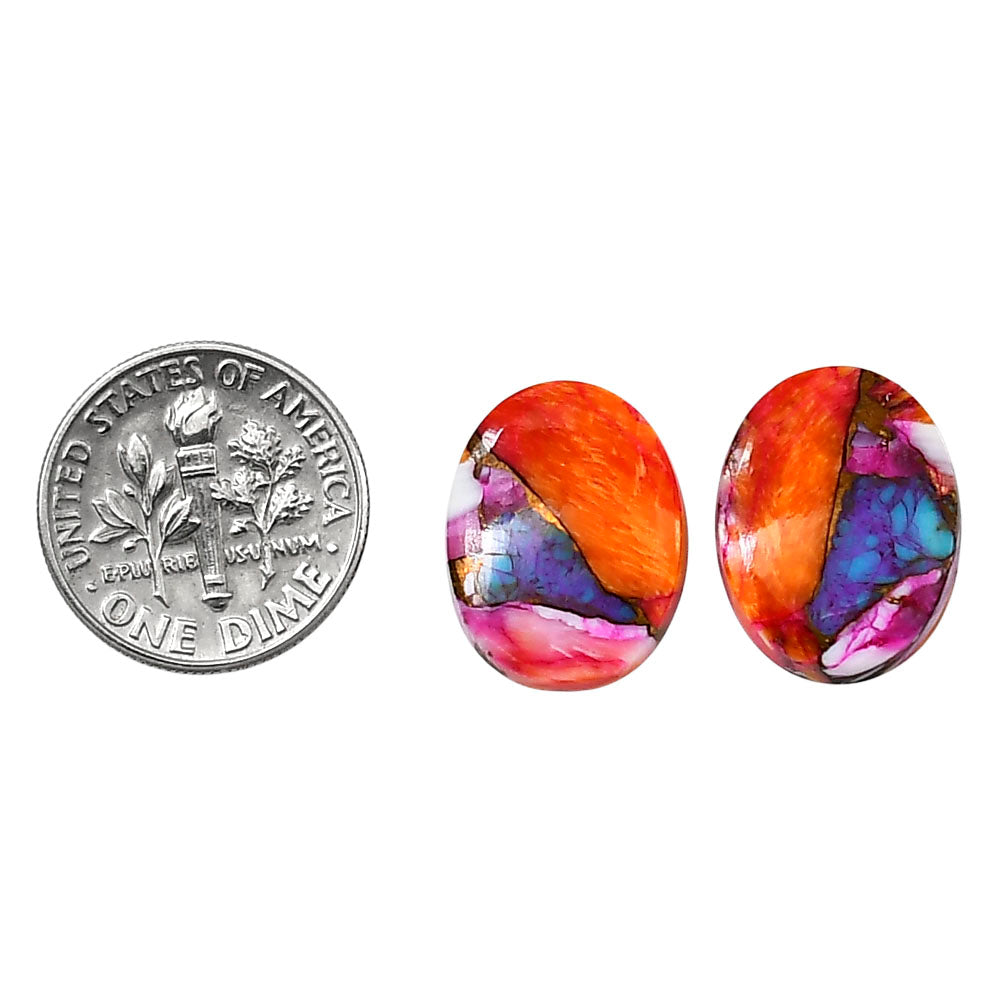 Kingman Orange Dahlia Turquoise Pair 13.2x17x4.3 mm Oval Shape Polished Gemstone LS78-04910