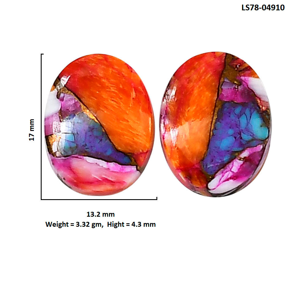 Kingman Orange Dahlia Turquoise Pair 13.2x17x4.3 mm Oval Shape Polished Gemstone LS78-04910