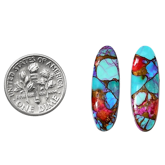 Kingman Orange Dahlia Turquoise Pair 8.25x25x3 mm Oval Shape Polished Gemstone LS78-04911