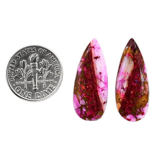 Kingman Pink Dahlia Turquoise Pair 10.7x26x3 mm Pear Shape Polished Gemstone LS78-04948