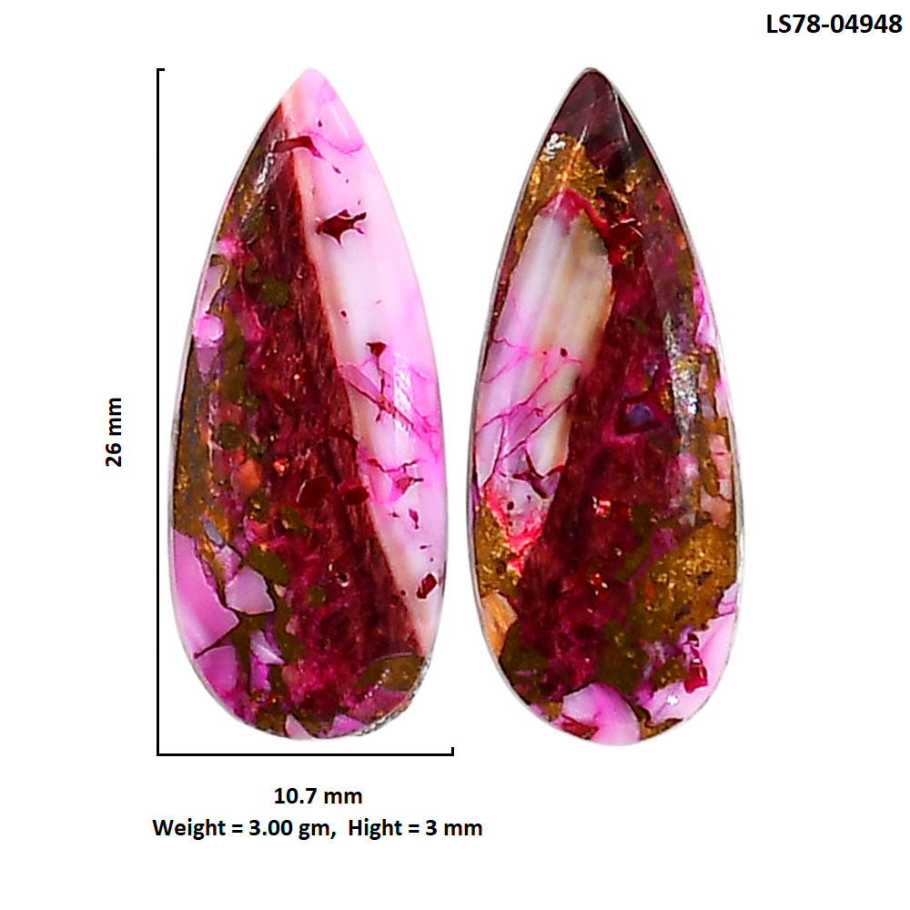 Kingman Pink Dahlia Turquoise Pair 10.7x26x3 mm Pear Shape Polished Gemstone LS78-04948