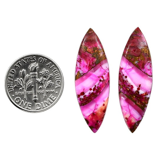 Kingman Pink Dahlia Turquoise Pair 10.5x31.8x3 mm Marquise Shape Polished Gemstone LS78-04949
