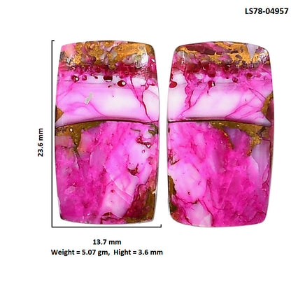 Kingman Pink Dahlia Turquoise Pair 13.7x23.6x3.6 mm Baguette Shape Polished Gemstone LS78-04957