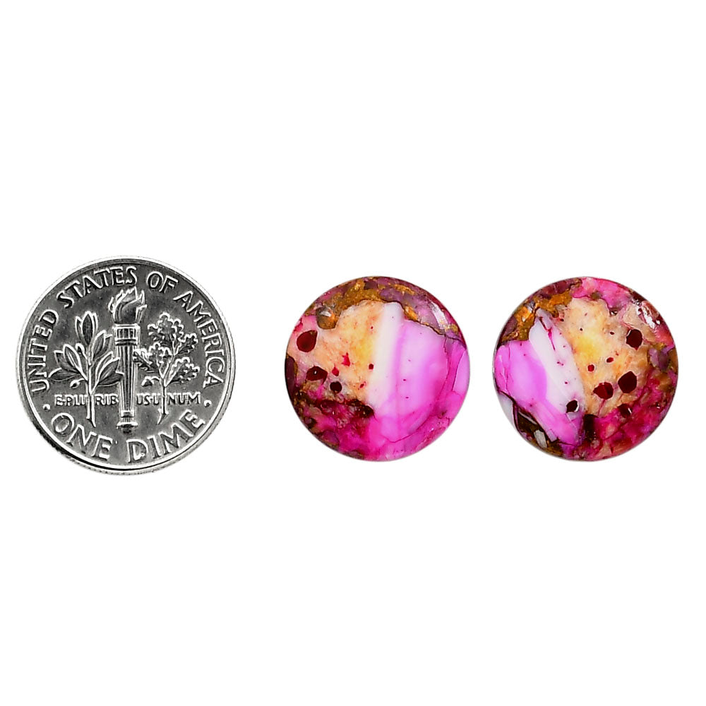 Kingman Pink Dahlia Turquoise Pair 15.2x15.2x3.7 mm Round Shape Polished Gemstone LS78-04962
