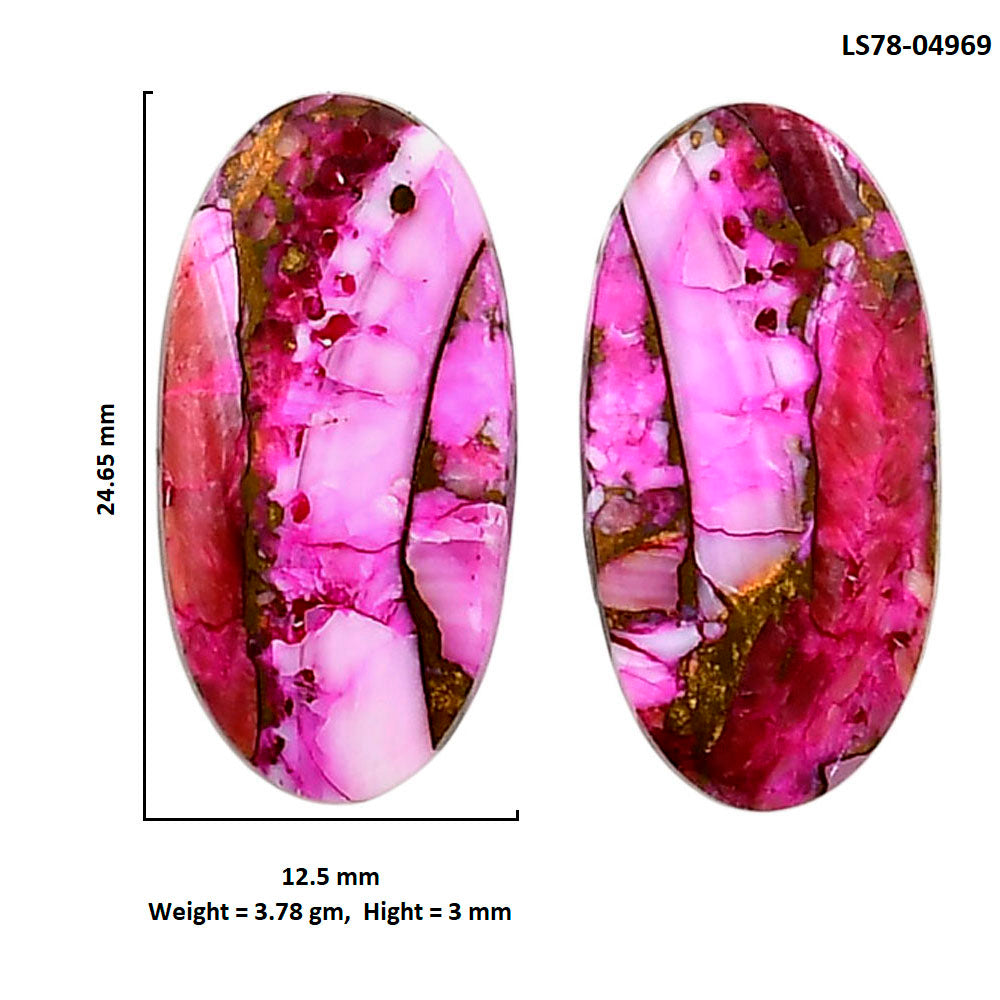 Kingman Pink Dahlia Turquoise Pair 12.5x24.65x3 mm Oval Shape Polished Gemstone LS78-04969