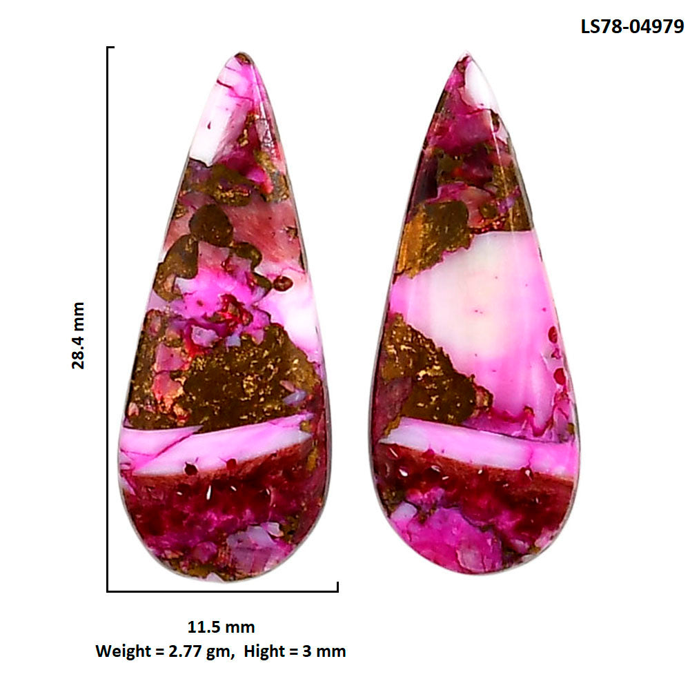 Kingman Pink Dahlia Turquoise Pair 11.5x28.4x3 mm Pear Shape Polished Gemstone LS78-04979