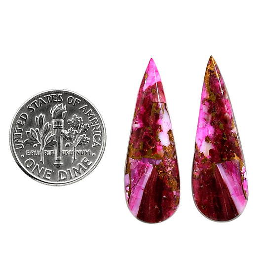 Kingman Pink Dahlia Turquoise Pair 10.4x30.7x3.4 mm Pear Shape Polished Gemstone LS78-04981