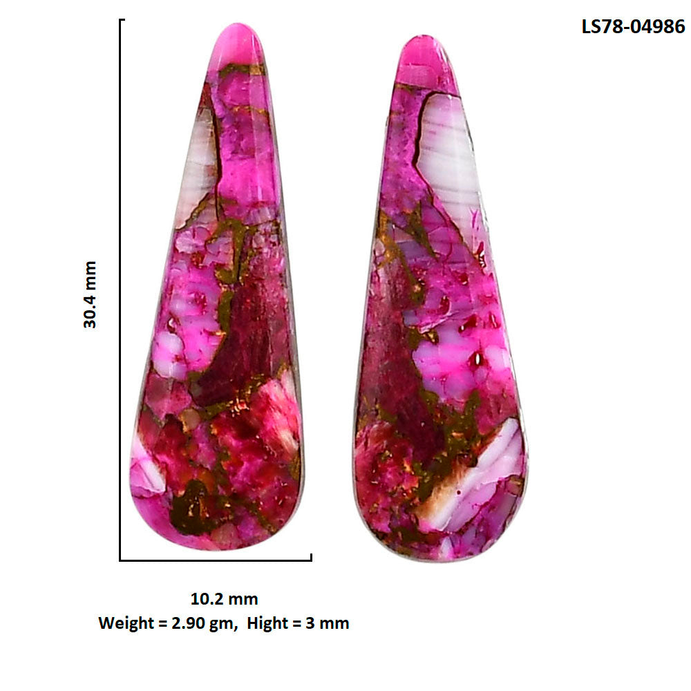 Kingman Pink Dahlia Turquoise Pair 10.2x30.4x3 mm Fancy Shape Polished Gemstone LS78-04986