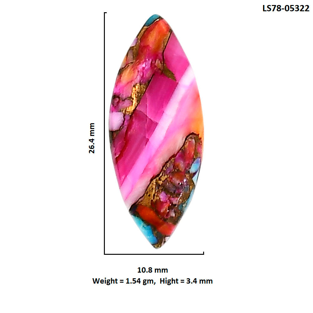 Kingman Orange Dahlia Turquoise 10.8x26.4x3.4 mm Marquise Shape Polished Gemstone LS78-05322