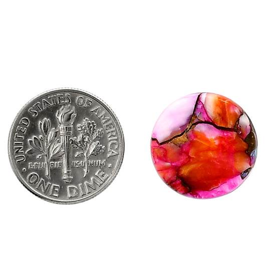 Kingman Orange Dahlia Turquoise 16.4x16.5x3.5 mm Round Shape Polished Gemstone LS78-05327