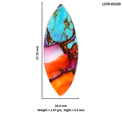Kingman Orange Dahlia Turquoise 10.4x27.75x3.5 mm Marquise Shape Polished Gemstone LS78-05329