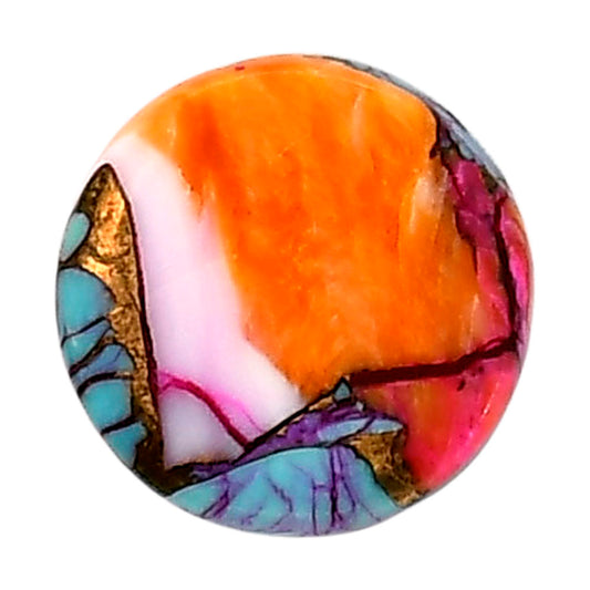 Kingman Orange Dahlia Turquoise 16x16x3 mm Round Shape Polished Gemstone LS78-05330