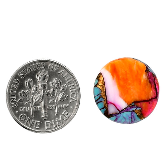 Kingman Orange Dahlia Turquoise 16x16x3 mm Round Shape Polished Gemstone LS78-05330