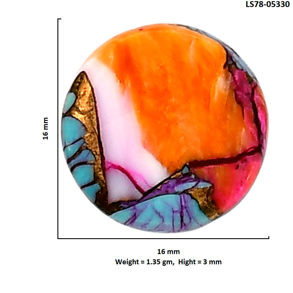 Kingman Orange Dahlia Turquoise 16x16x3 mm Round Shape Polished Gemstone LS78-05330