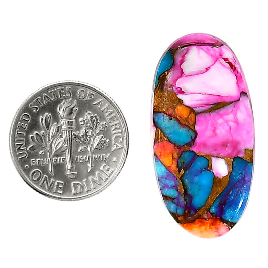 Kingman Orange Dahlia Turquoise 15.5x30.45x4.5 mm Oval Shape Polished Gemstone LS78-05335