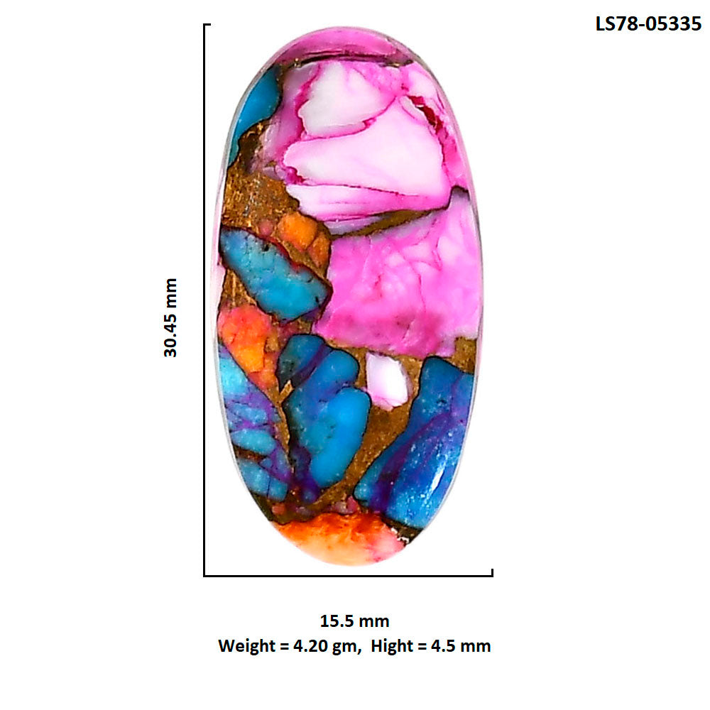 Kingman Orange Dahlia Turquoise 15.5x30.45x4.5 mm Oval Shape Polished Gemstone LS78-05335