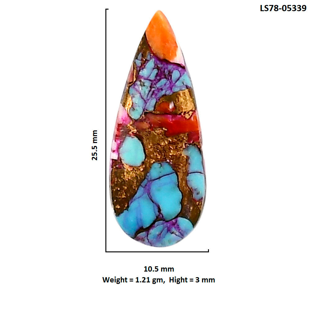 Kingman Orange Dahlia Turquoise 10.5x25.5x3 mm Pear Shape Polished Gemstone LS78-05339
